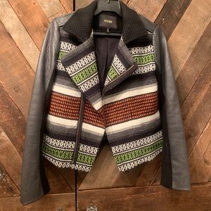 Wool tweed vegan leather motorcycle bomber jacket